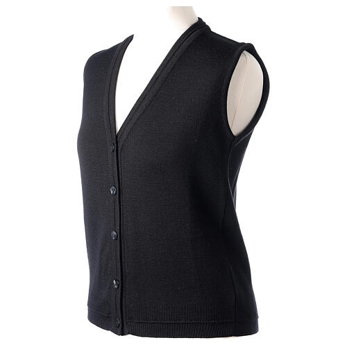 Short black nun cardigan In Primis, sleeveless, V-neck, 50% merino wool 50% acrylic 3