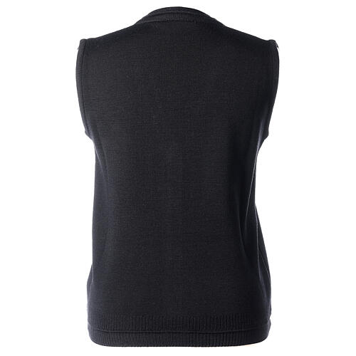 Short black nun cardigan In Primis, sleeveless, V-neck, 50% merino wool 50% acrylic 4