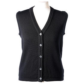 Black short V-neck vest 50% acrylic 50% merino wool for nuns In Primis