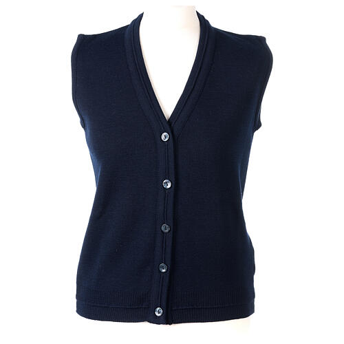 Short blue nun cardigan In Primis, sleeveless, V-neck, 50% merino wool 50% acrylic 1