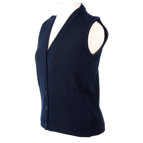 Short blue nun cardigan In Primis, sleeveless, V-neck, 50% merino wool 50% acrylic 3