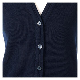 Short blue nun cardigan In Primis, sleeveless, V-neck, 50% merino wool 50% acrylic
