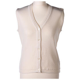 Short white nun cardigan In Primis, sleeveless, V-neck, 50% merino wool 50% acrylic