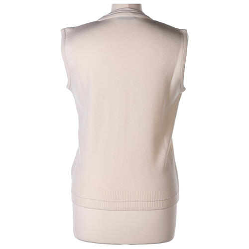 Short white nun cardigan In Primis, sleeveless, V-neck, 50% merino wool 50% acrylic 5