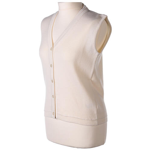 White short nun cardigan V-neck sleeveless 50% acrylic 50% merino wool ...