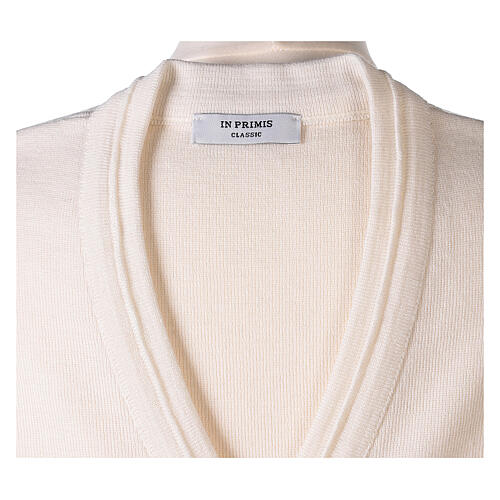 White short nun cardigan V-neck sleeveless 50% acrylic 50% merino wool In Primis 6