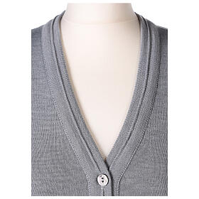 Short pearl grey nun cardigan In Primis, sleeveless, V-neck, 50% merino wool 50% acrylic
