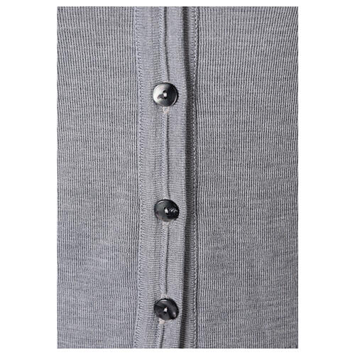 Short pearl grey nun cardigan In Primis, sleeveless, V-neck, 50% merino wool 50% acrylic 3