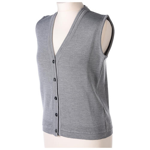 Short pearl grey nun cardigan In Primis, sleeveless, V-neck, 50% merino wool 50% acrylic 4