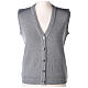 Short pearl grey nun cardigan In Primis, sleeveless, V-neck, 50% merino wool 50% acrylic s1