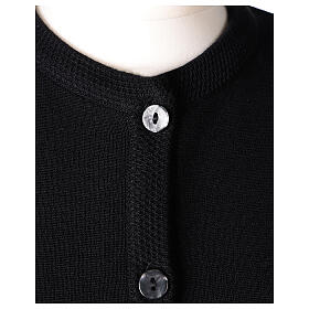 Black crew-neck cardigan In Primis for nuns, pockets, plain fabric, 50% merino wool 50% acrylic