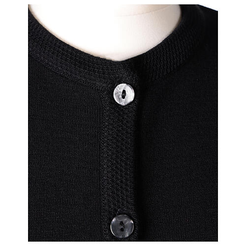 Black crew-neck cardigan In Primis for nuns, pockets, plain fabric, 50% merino wool 50% acrylic 2