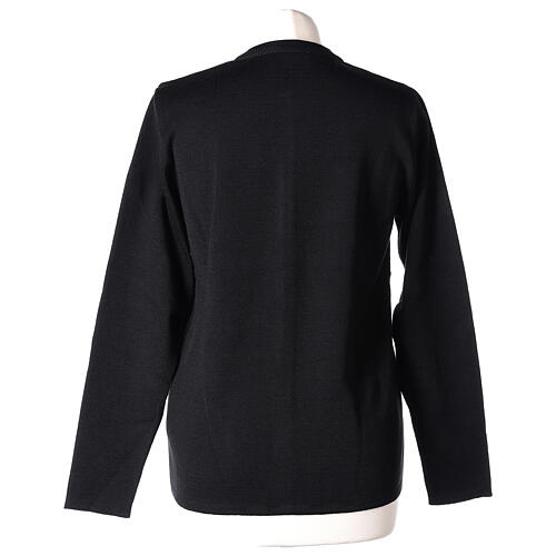 Casaco de malha preto tricô plano gola coreana para freira com bolsos, 50% acrílico e 50% lã de merino, linha "In Primis" 6