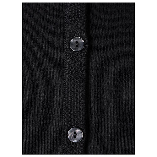 Crew neck black nun cardigan with pockets plain fabric 50% acrylic 50% merino wool In Primis 4