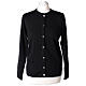 Crew neck black nun cardigan with pockets plain fabric 50% acrylic 50% merino wool In Primis s1