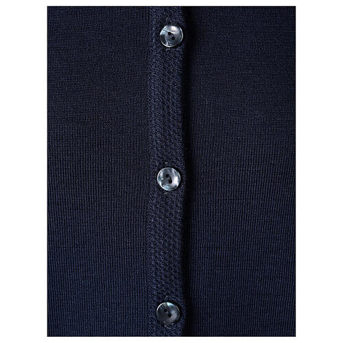 Casaco de malha azul tricô plano gola coreana para freira com bolsos, 50% acrílico e 50% lã de merino, linha "In Primis" 4