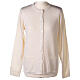 Crew neck white nun cardigan with pockets plain fabric 50% acrylic 50% merino wool In Primis s1