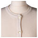 Crew neck white nun cardigan with pockets plain fabric 50% acrylic 50% merino wool In Primis s2