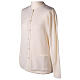 Crew neck white nun cardigan with pockets plain fabric 50% acrylic 50% merino wool In Primis s3