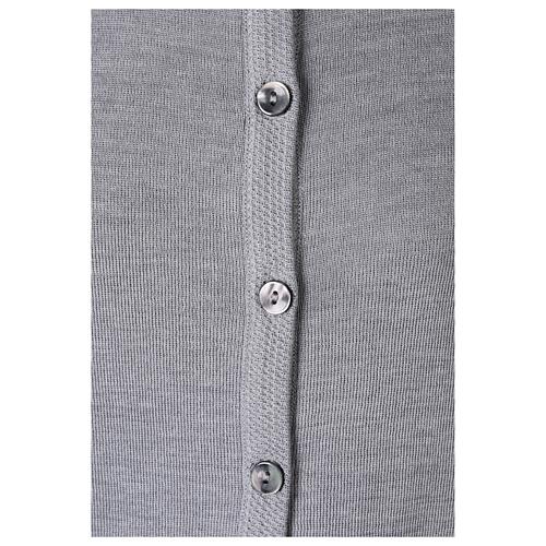 Pearl grey crew-neck cardigan In Primis for nuns, pockets, plain fabric, 50% merino wool 50% acrylic 4