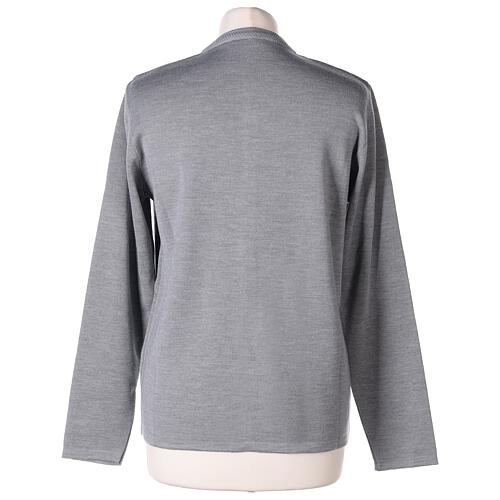 Pearl grey crew-neck cardigan In Primis for nuns, pockets, plain fabric, 50% merino wool 50% acrylic 6
