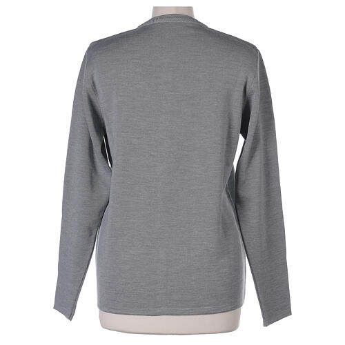 Pearl grey crew-neck cardigan In Primis for nuns, pockets, plain fabric, 50% merino wool 50% acrylic 13