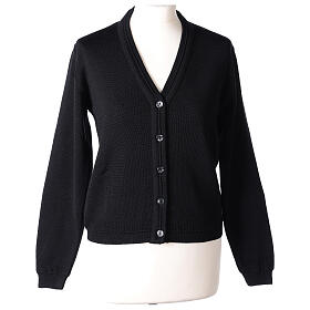 kurzer Damen-Cardigan, schwarz, mit V-Ausschnitt, 50% Acryl - 50% Merinowolle, In Primis