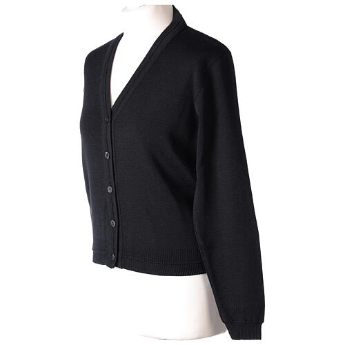 kurzer Damen-Cardigan, schwarz, mit V-Ausschnitt, 50% Acryl - 50% Merinowolle, In Primis 3