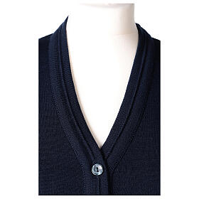 Casaco de malha curto azul decote em V para freira, 50% acrílico e 50% lã de merino, linha "In Primis"