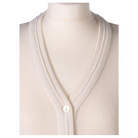 Casaco de malha curto branco decote em V para freira, 50% acrílico e 50% lã de merino, linha "In Primis"