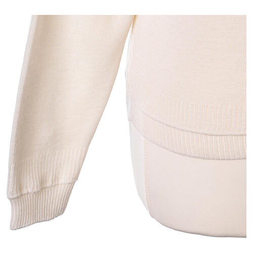 Casaco de malha curto branco decote em V para freira, 50% acrílico e 50% lã de merino, linha "In Primis" 5