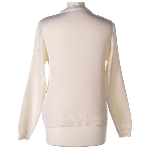 Casaco de malha curto branco decote em V para freira, 50% acrílico e 50% lã de merino, linha "In Primis" 6