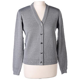 Short pearl grey jacket In Primis, plain fabric, 50% merino wool 50% acrylic
