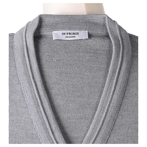 Short pearl grey jacket In Primis, plain fabric, 50% merino wool 50% acrylic 7