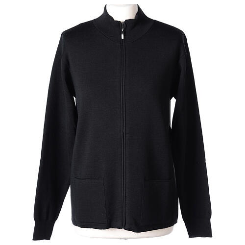 Turtleneck zipped jacket In Primis for nuns, black colour, 50% merino wool 50% acrylic 1