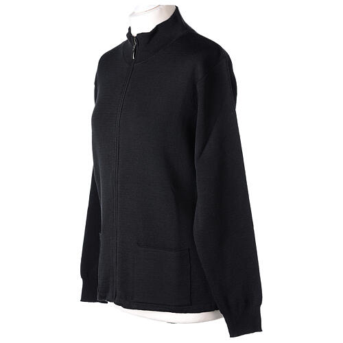 Black nun jacket with mandarin collar and zip 50% acrylic 50% merino wool In Primis 3