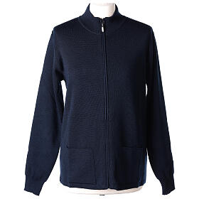 Turtleneck zipped jacket In Primis for nuns, blue colour, 50% merino wool 50% acrylic
