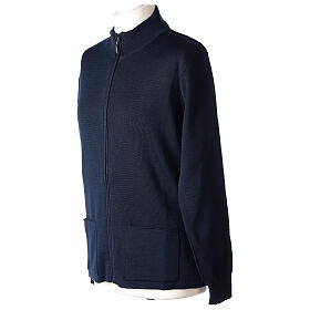 Casaco azul com fecho e bolsos gola coreana para freira, 50% acrílico e 50% lã de merino, linha "In Primis"