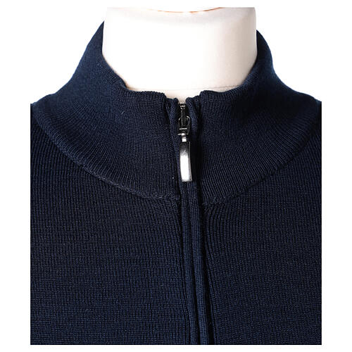 Casaco azul com fecho e bolsos gola coreana para freira, 50% acrílico e 50% lã de merino, linha "In Primis" 3
