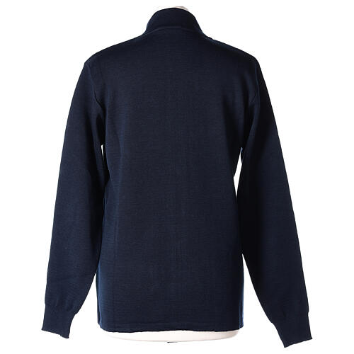Casaco azul com fecho e bolsos gola coreana para freira, 50% acrílico e 50% lã de merino, linha "In Primis" 5