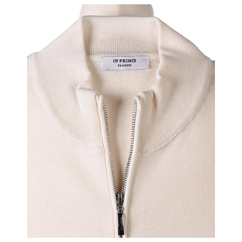Turtleneck zipped jacket In Primis for nuns, white colour, 50% merino wool 50% acrylic 6