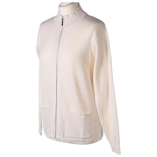 Casaco branco com fecho e bolsos gola coreana para freira, 50% acrílico e 50% lã de merino, linha "In Primis" 3