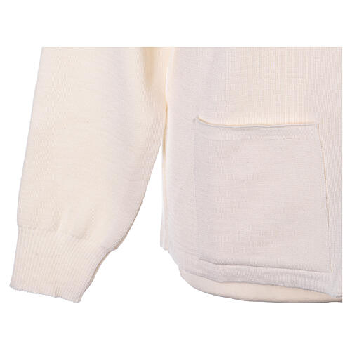Casaco branco com fecho e bolsos gola coreana para freira, 50% acrílico e 50% lã de merino, linha "In Primis" 4