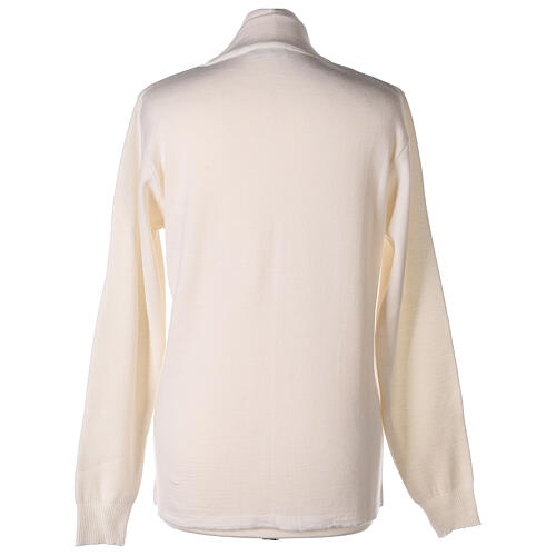 Casaco branco com fecho e bolsos gola coreana para freira, 50% acrílico e 50% lã de merino, linha "In Primis" 5