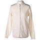 White nun jacket with mandarin collar and zip 50% acrylic 50% merino wool In Primis s1