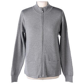Turtleneck zipped jacket In Primis for nuns, pearl grey, 50% merino wool 50% acrylic