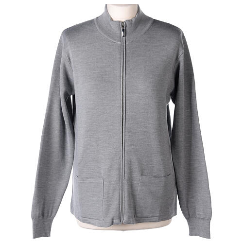 Turtleneck zipped jacket In Primis for nuns, pearl grey, 50% merino wool 50% acrylic 1