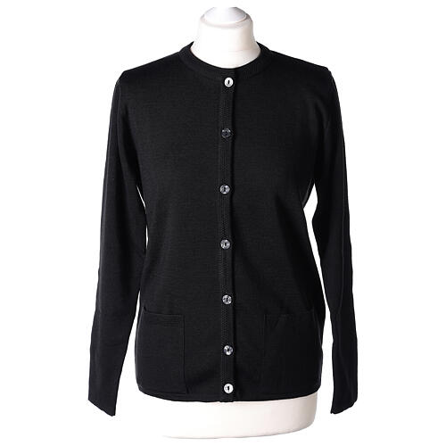 Crew-neck cardigan In Primis for nuns, black colour, PLUS SIZES, 50% merino wool 50% acrylic 1