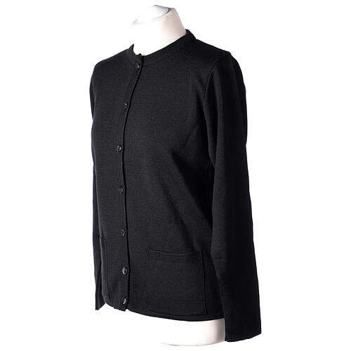 Crew-neck cardigan In Primis for nuns, black colour, PLUS SIZES, 50% merino wool 50% acrylic 3