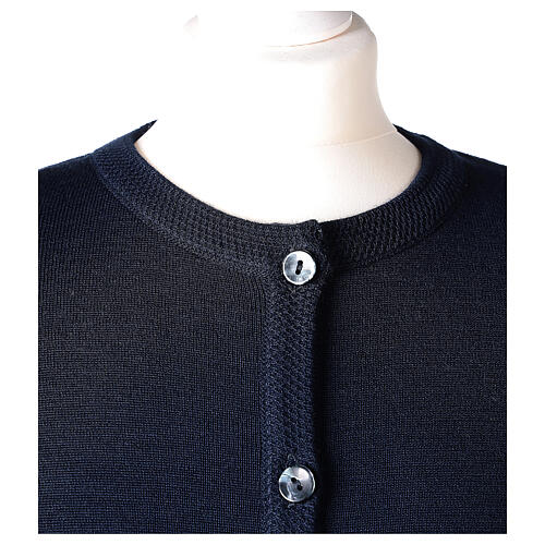 Crew-neck cardigan In Primis for nuns, blue colour, PLUS SIZES, 50% merino wool 50% acrylic 2